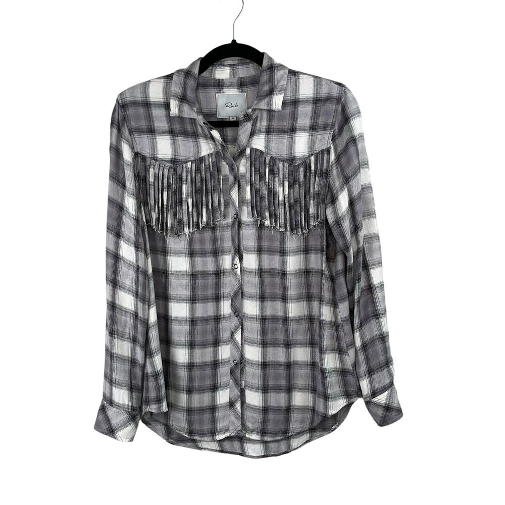 Rails Shadow Gray Plaid Flannel Fringe Western Snap Front Top Dolly Country XS